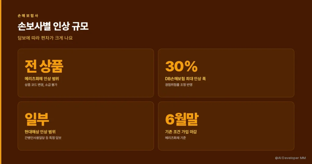 메리츠화재 DB손해보험 현대해상 인상 현황 정리
