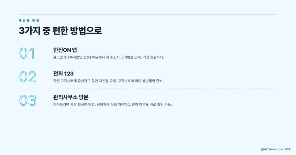 출산가구 전기요금 할인 재신청 방법 3가지]