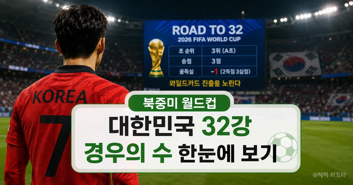 북중미 월드컵 대한민국 32강 경우의 수 한눈에 보기